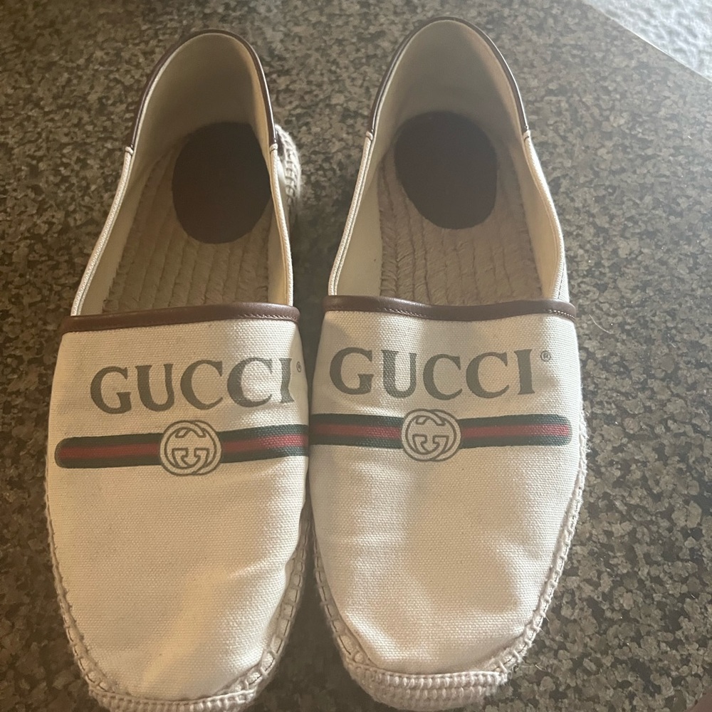 Gucci US12 men’s logo canvas espadrilles